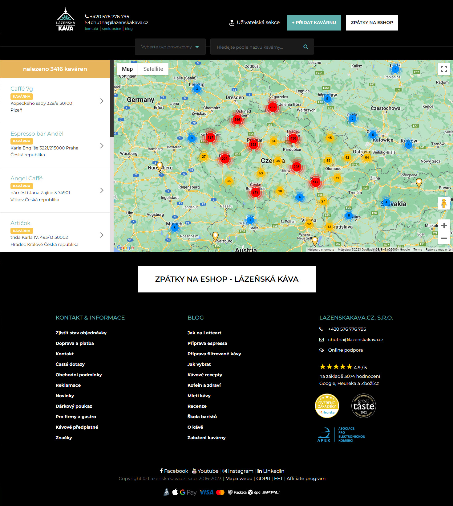 Rerefence Interaktní mapa kaváren web